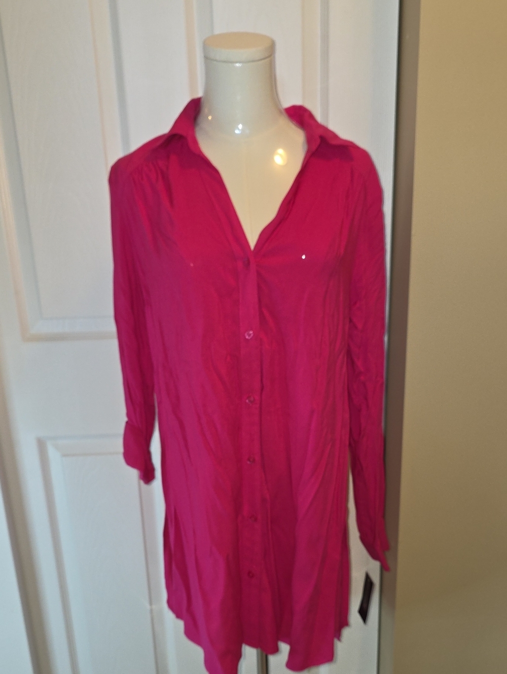 NWT INC International Concepts Hot Pink Button-Down Tunic Shirt